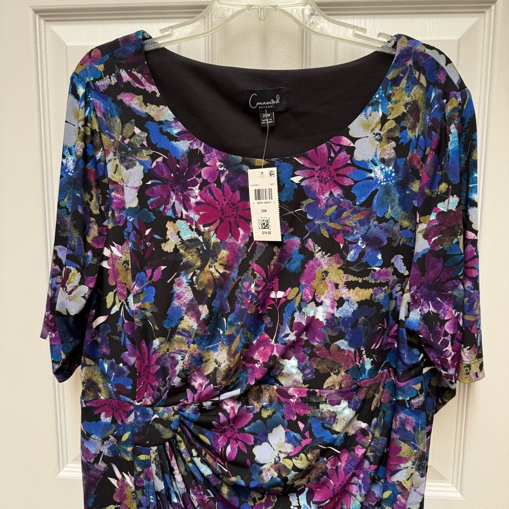 Connected Apparel Floral Dress Gathered waist no wrinkle 3/4 sleeve 20W